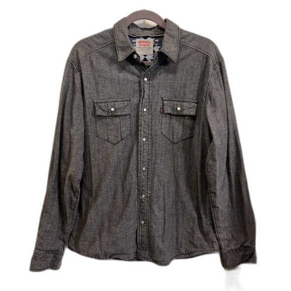 Levi's Blue Gray Aztec Pearl Snap Button Up Denim Shirt Top  Mens Size Medium - Picture 2 of 10